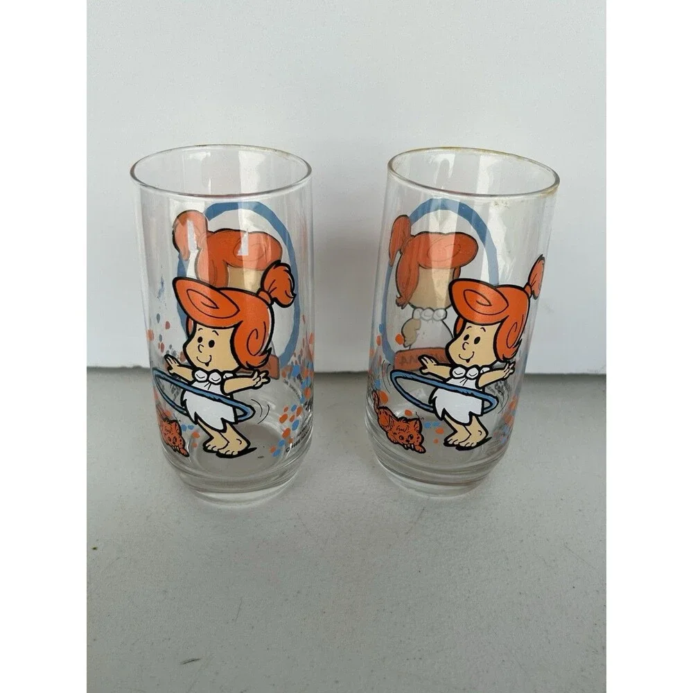 Vintage Flintstone Kids Glasses Lot 1986 Pizza Hut Wilma 1991 Hardee’s